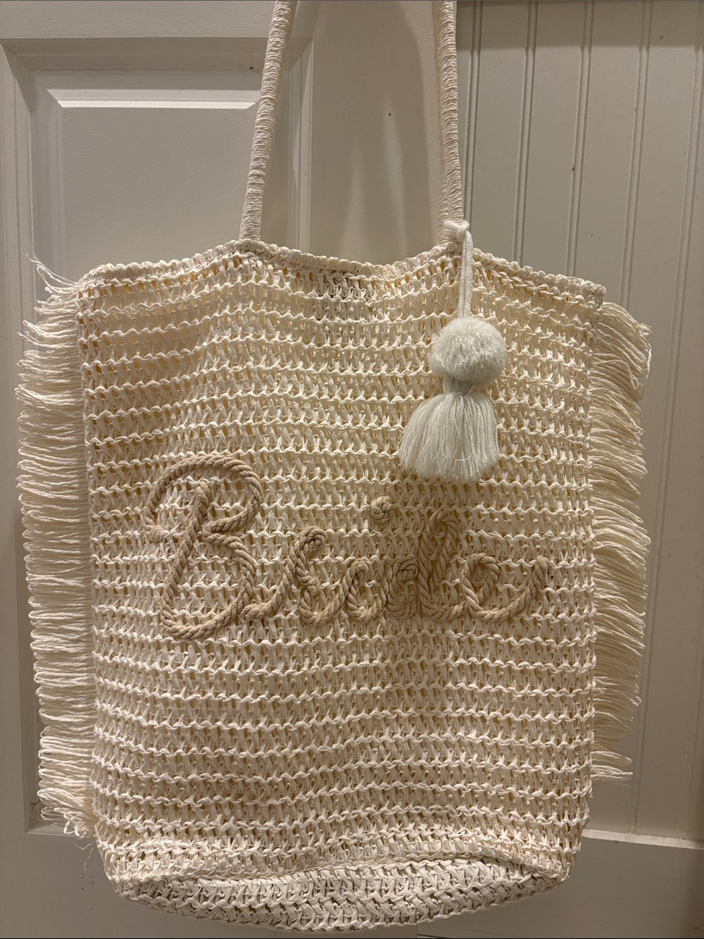 Bride Cream Crochet Fringe Tote